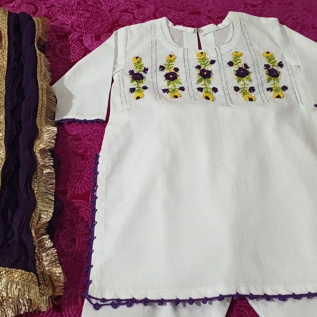 3D Hand Embroidery Dress – Premium Doriya Cotton