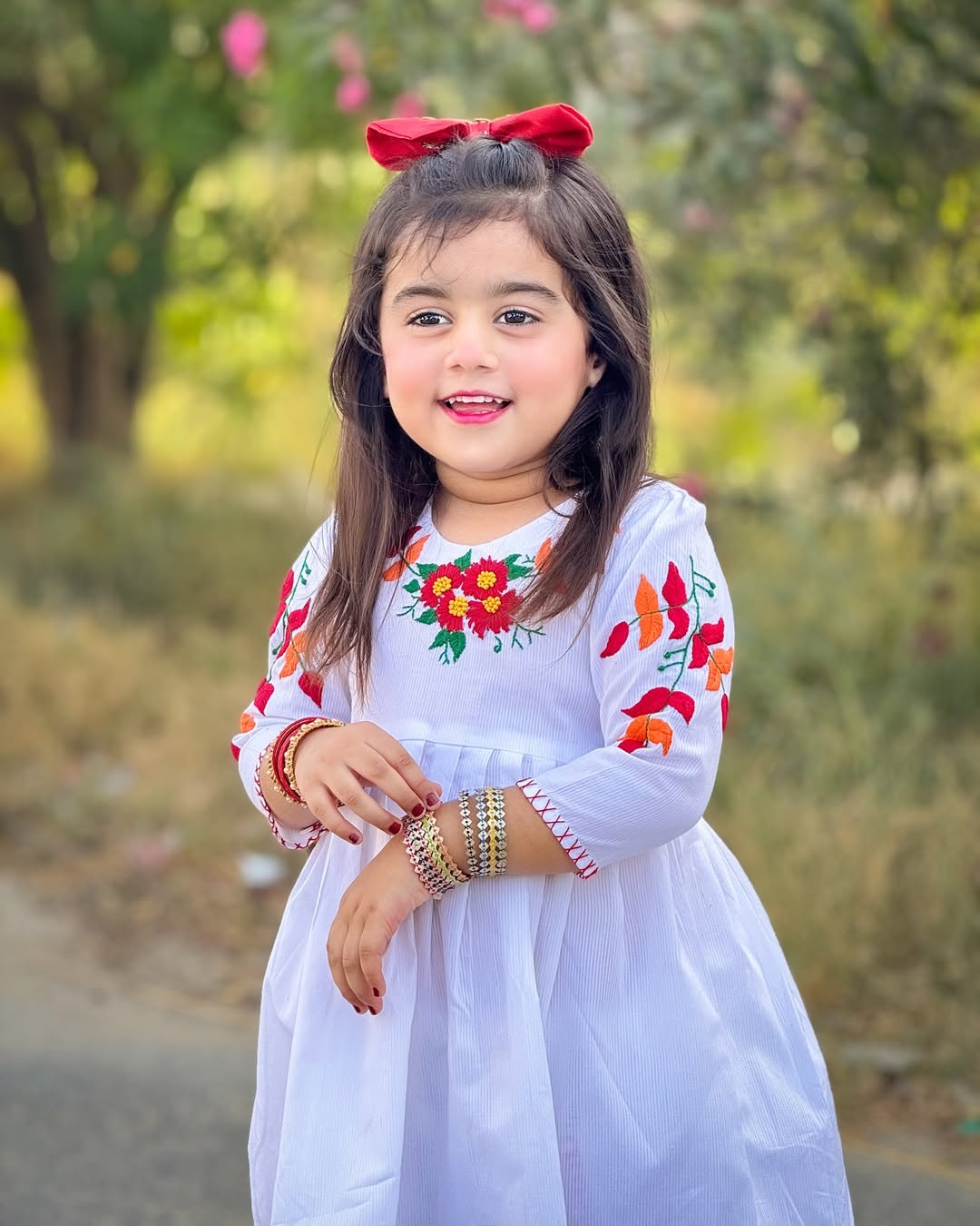 Girls White Doriya Lawn Dress with Multi-Colored Hand Embroidery