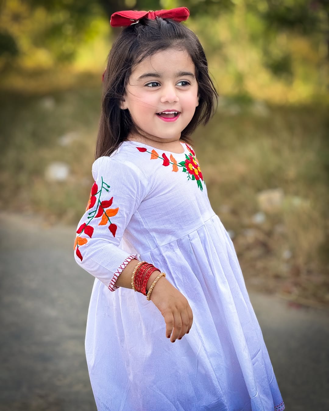 Girls White Doriya Lawn Dress with Multi-Colored Hand Embroidery