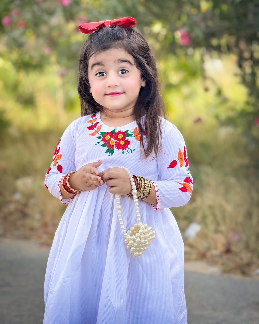 Girls White Doriya Lawn Dress with Multi-Colored Hand Embroidery