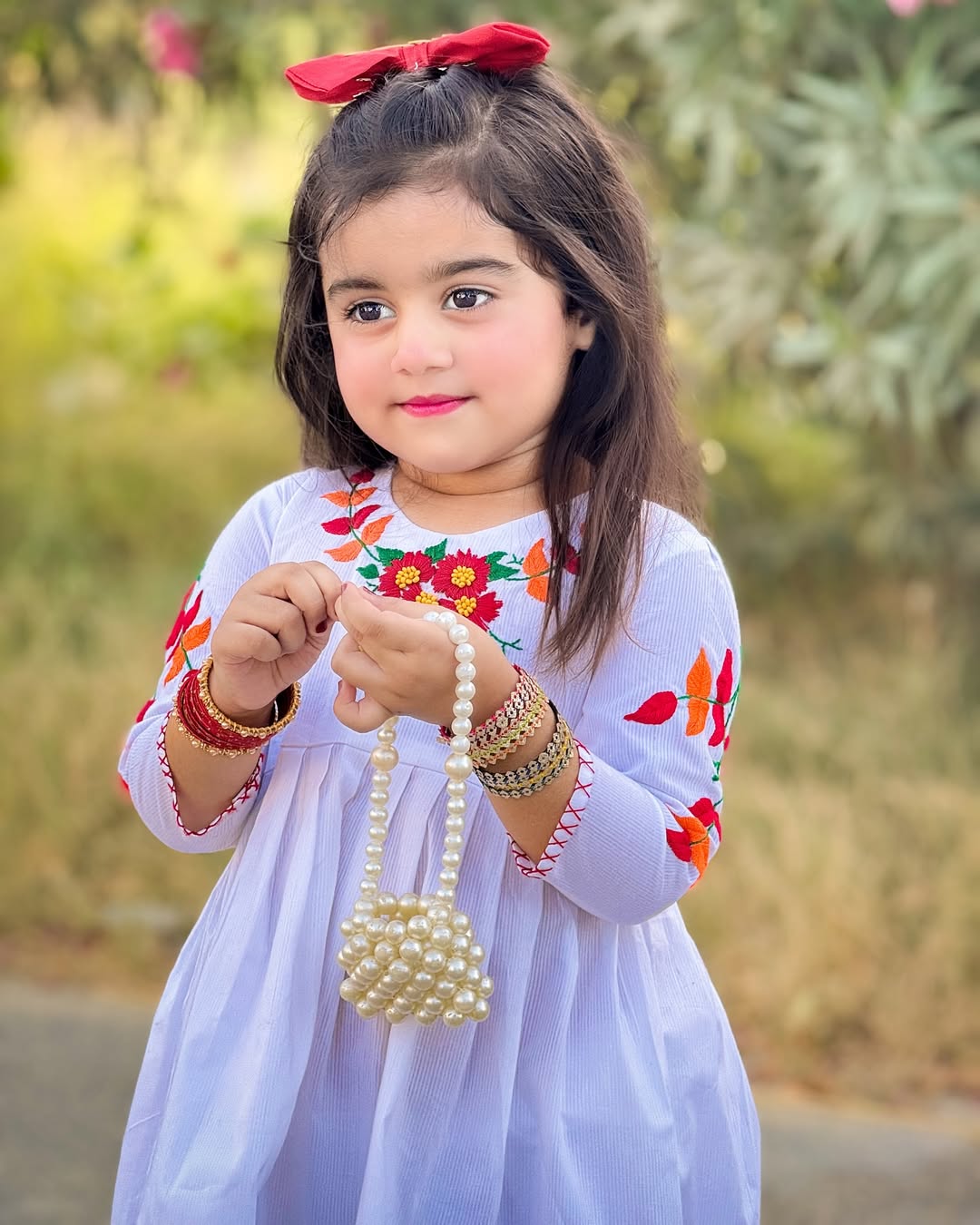 Girls White Doriya Lawn Dress with Multi-Colored Hand Embroidery
