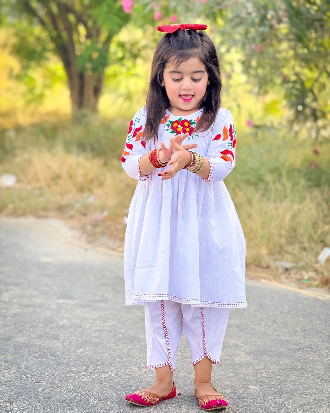 Girls White Doriya Lawn Dress with Multi-Colored Hand Embroidery