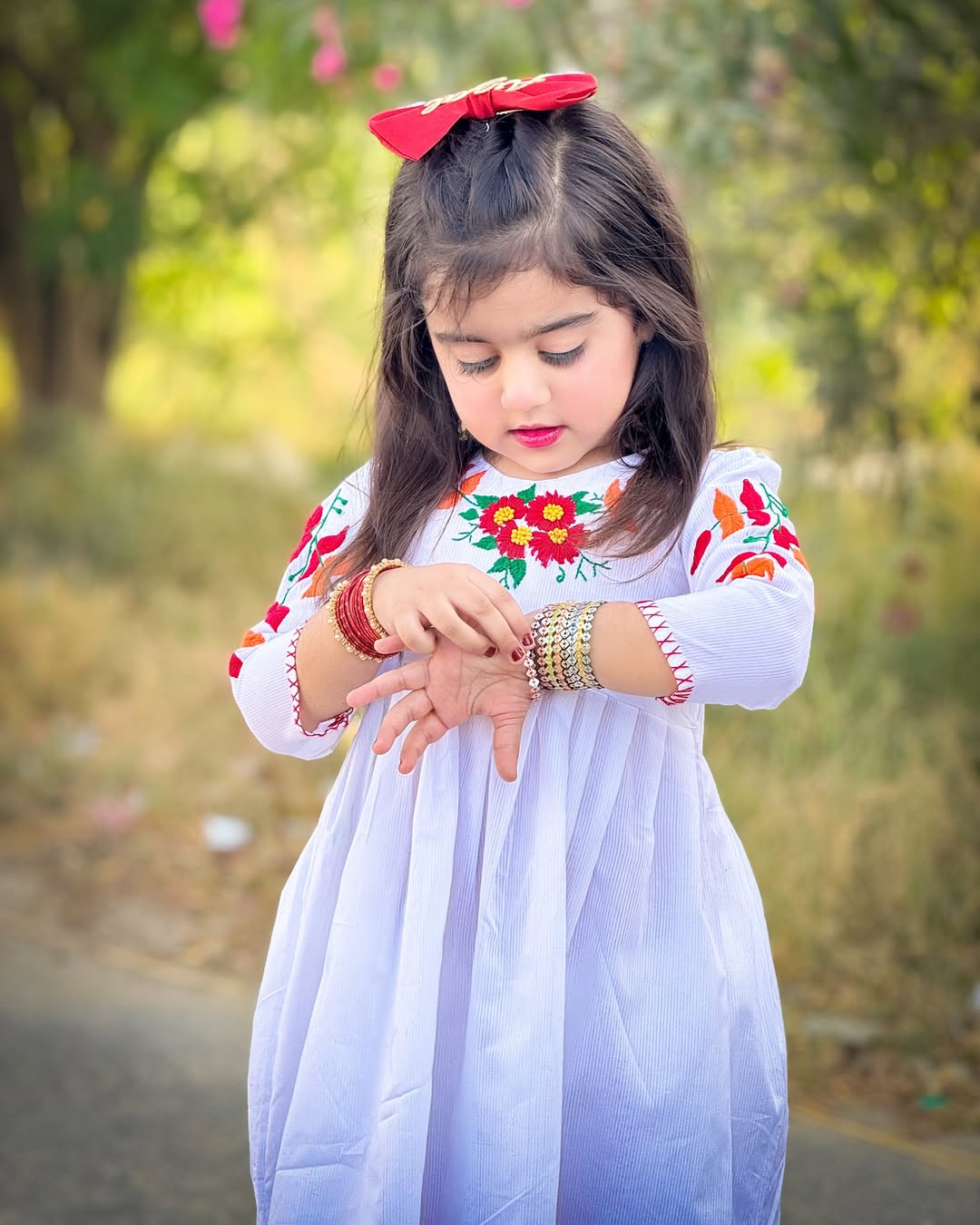Girls White Doriya Lawn Dress with Multi-Colored Hand Embroidery