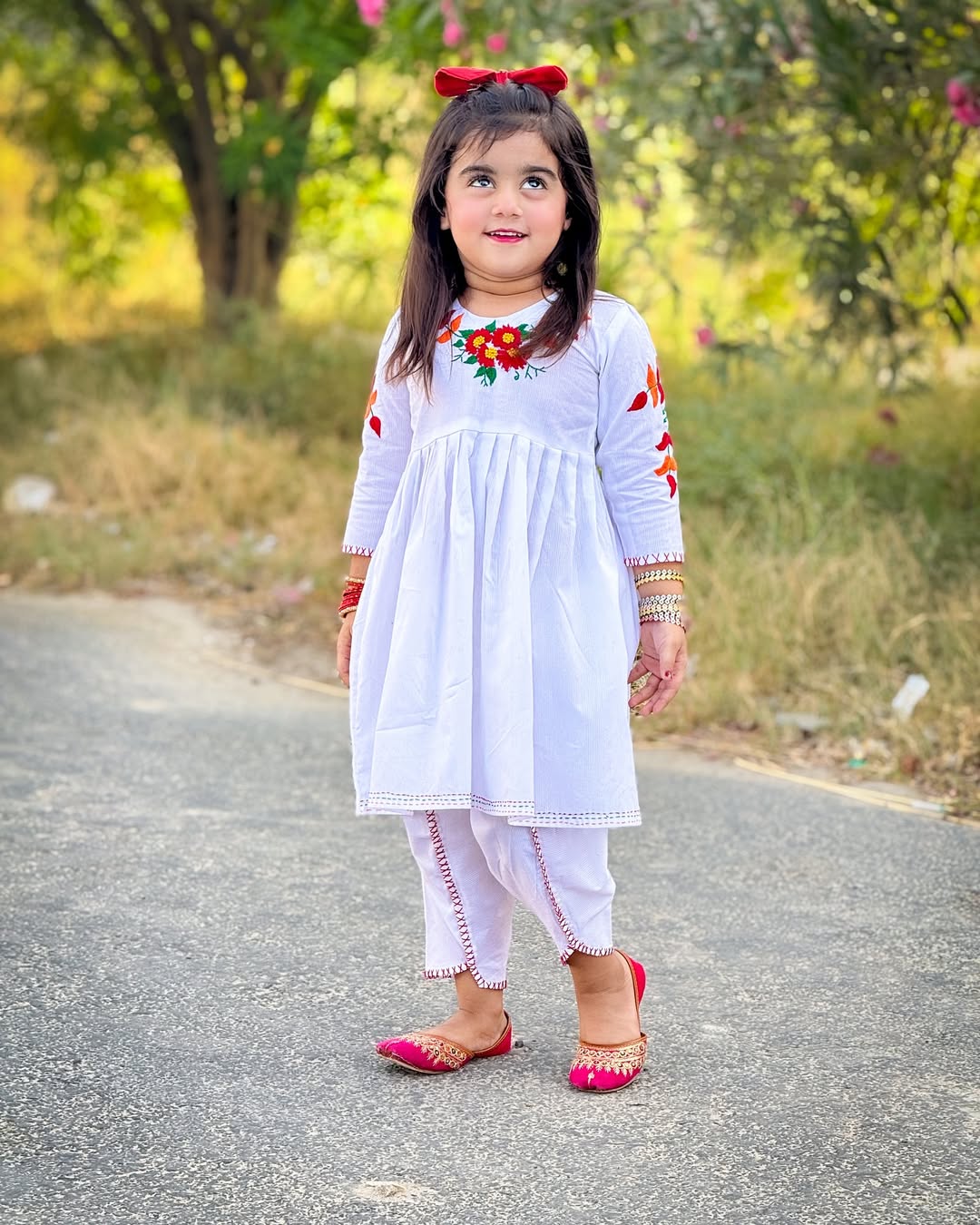 Girls White Doriya Lawn Dress with Multi-Colored Hand Embroidery