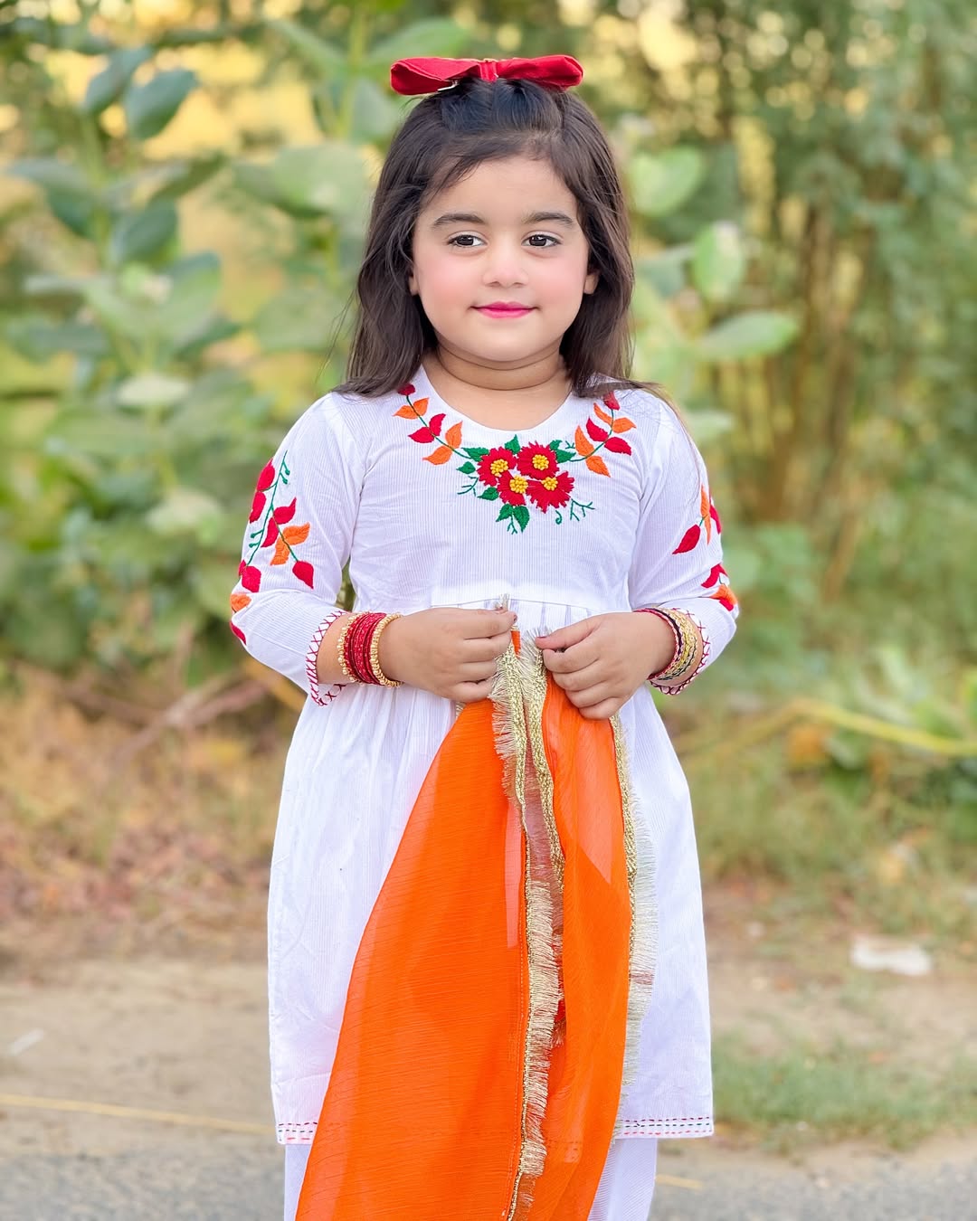 Girls White Doriya Lawn Dress with Multi-Colored Hand Embroidery