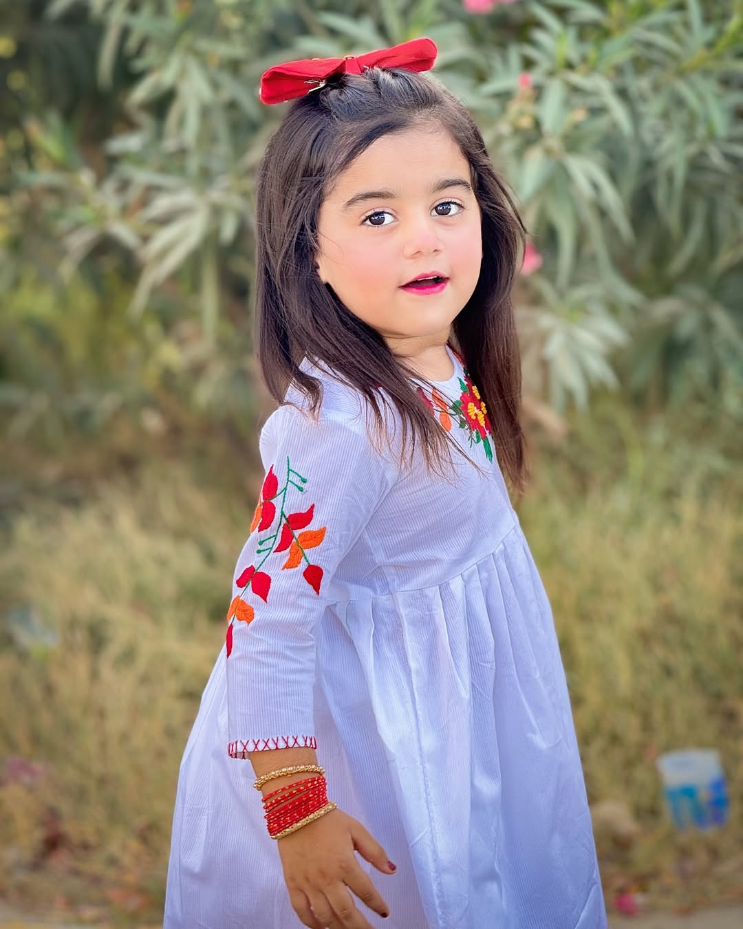 Girls White Doriya Lawn Dress with Multi-Colored Hand Embroidery