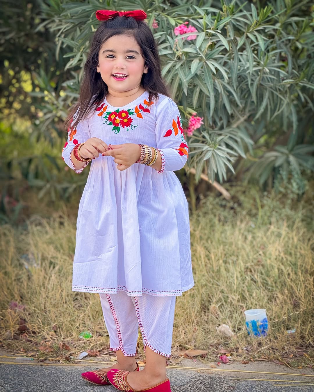 Girls White Doriya Lawn Dress with Multi-Colored Hand Embroidery