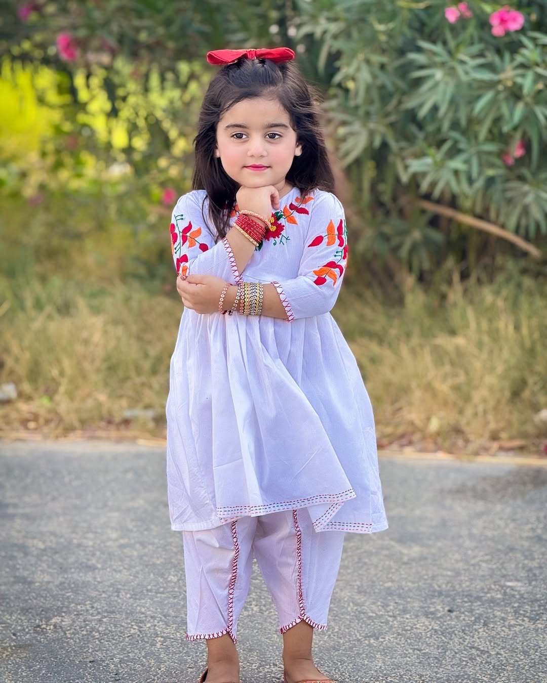 Girls White Doriya Lawn Dress with Multi-Colored Hand Embroidery