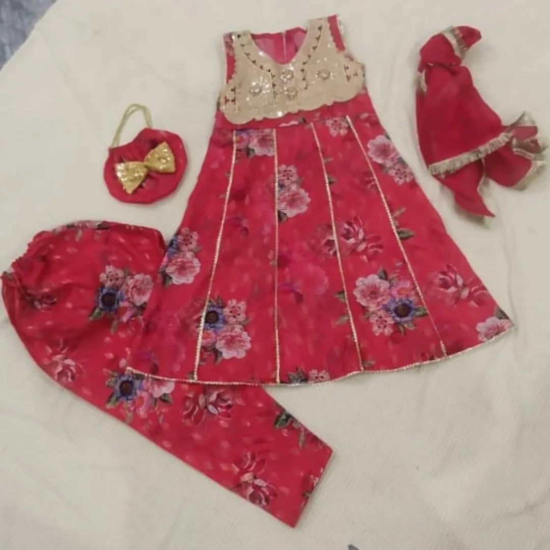 Vibrant Shocking Pink Festive Dress for Girls