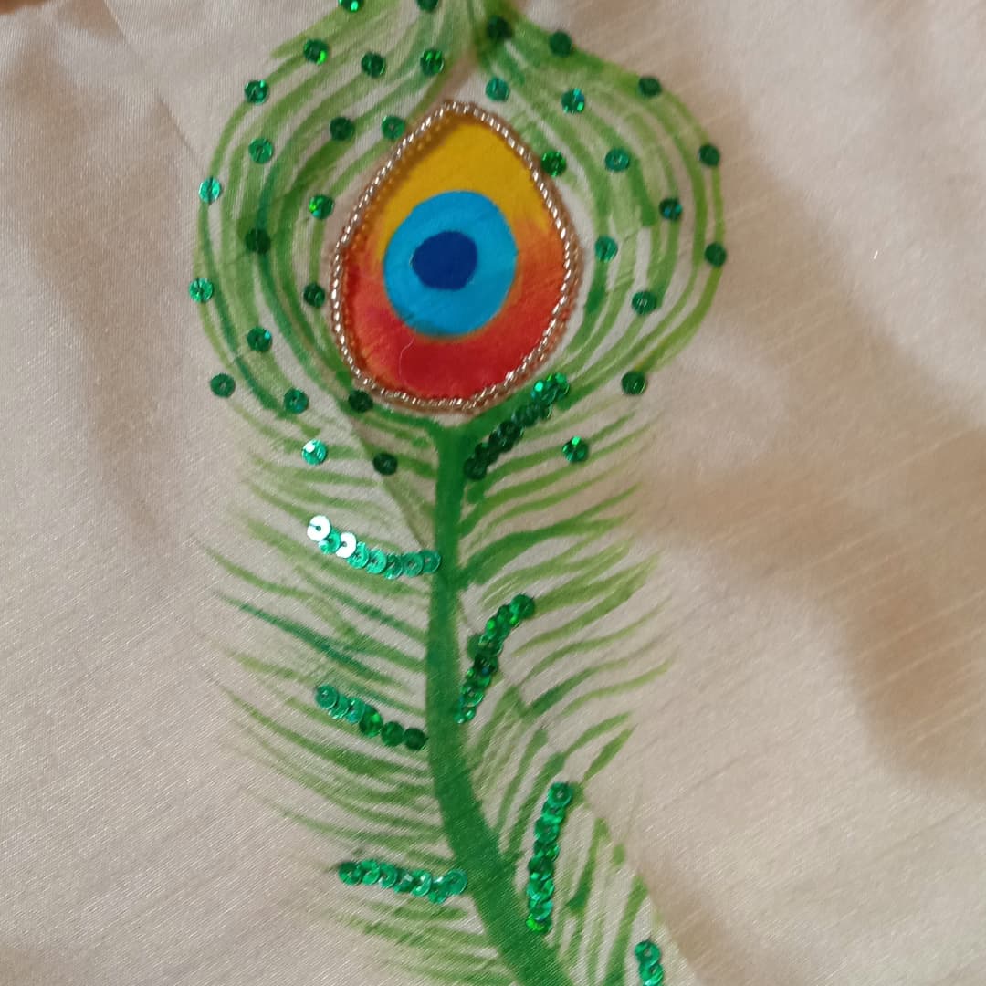 Hand-Painted Raw Silk Lehenga – Elegant Motive Peacock Design