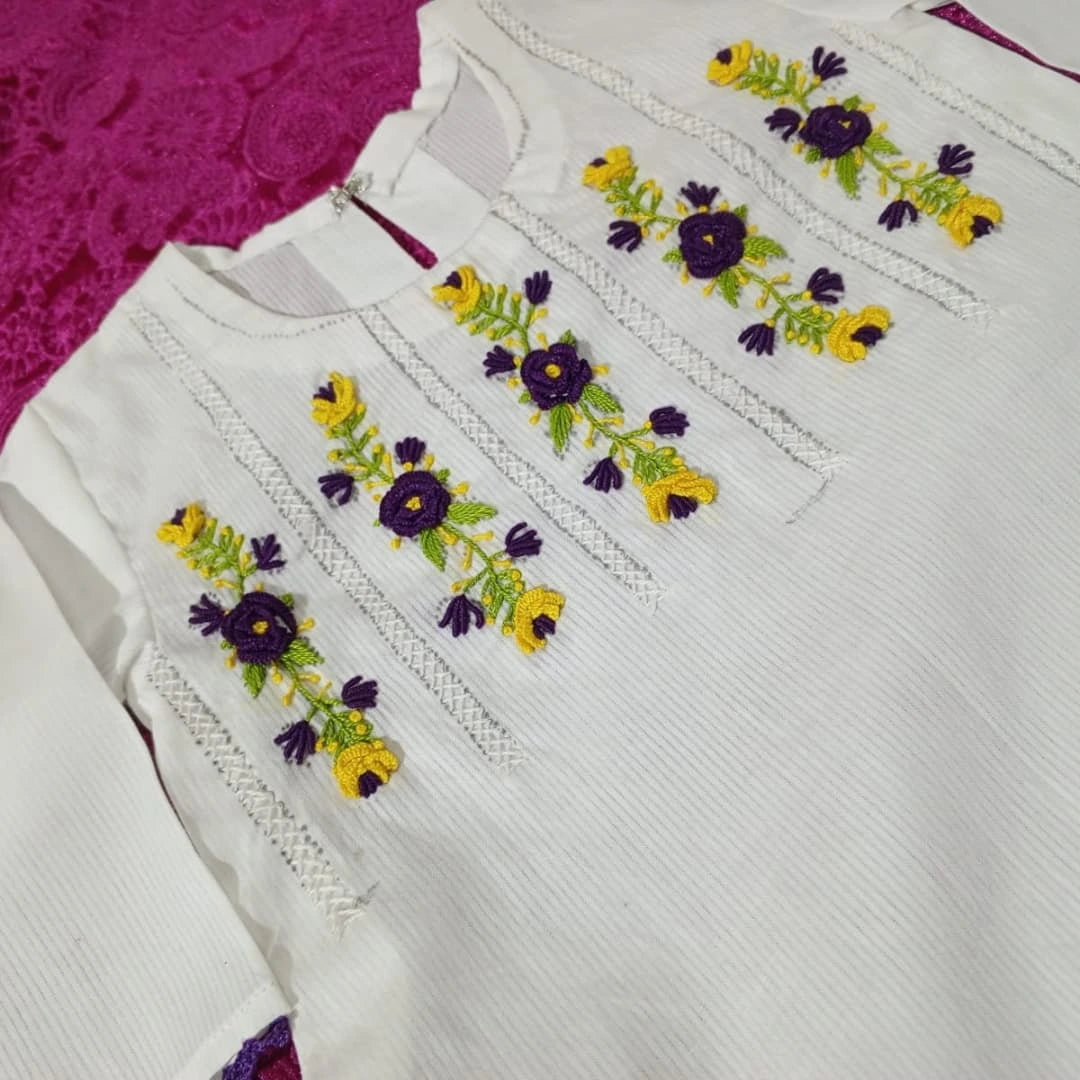 3D Hand Embroidery Dress – Premium Doriya Cotton