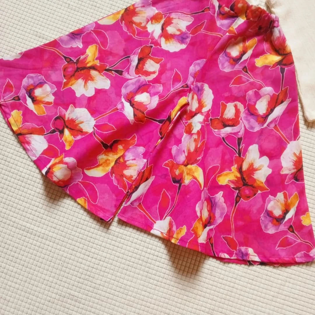 Hand-Painted Flamingo Lawn Set – Stylish Plazo Pants for Kids