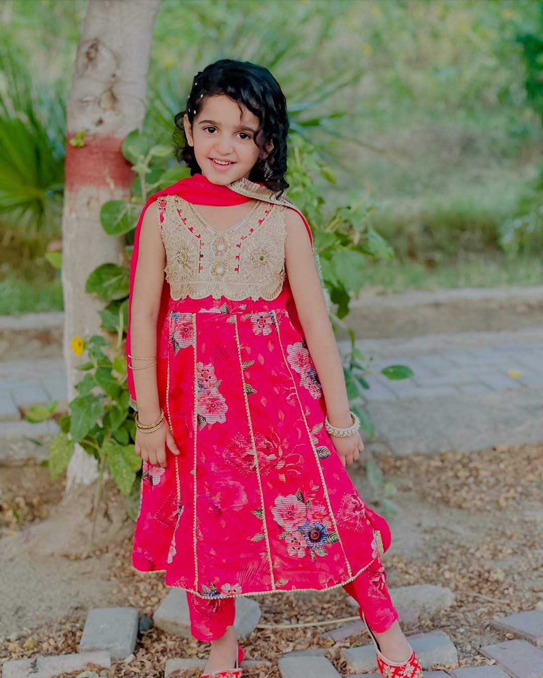 Vibrant Shocking Pink Festive Dress for Girls