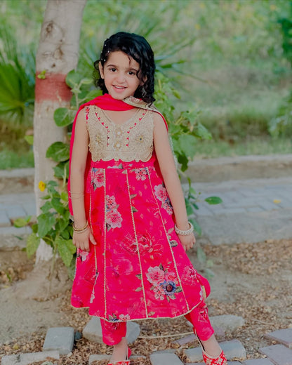 Vibrant Shocking Pink Festive Dress for Girls