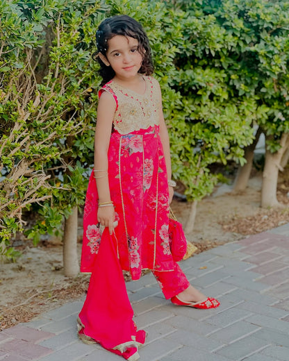 Vibrant Shocking Pink Festive Dress for Girls