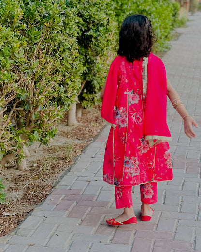 Vibrant Shocking Pink Festive Dress for Girls