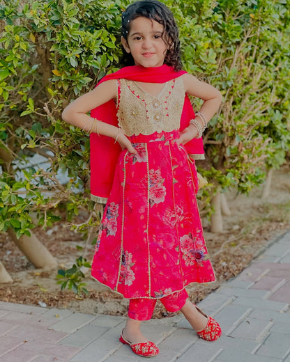 Vibrant Shocking Pink Festive Dress for Girls