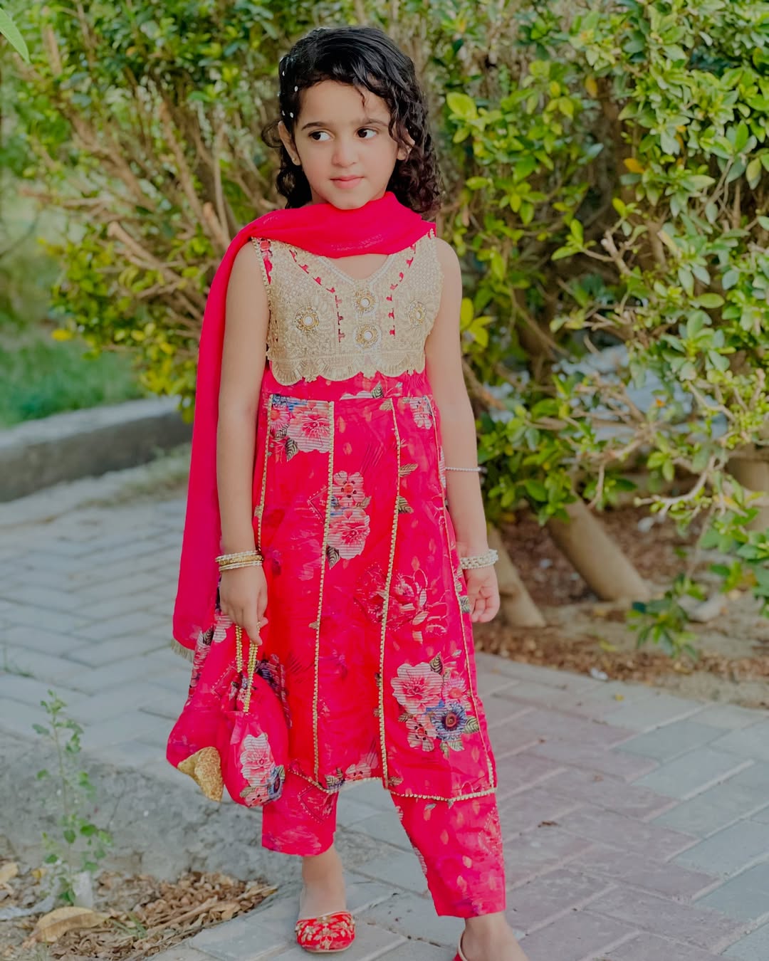 Vibrant Shocking Pink Festive Dress for Girls
