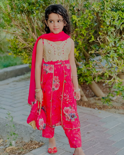 Vibrant Shocking Pink Festive Dress for Girls