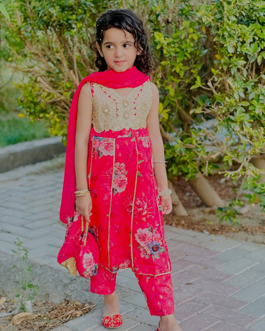 Vibrant Shocking Pink Festive Dress for Girls