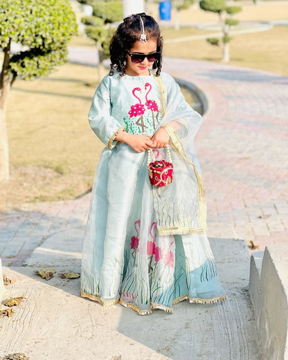 Elegant Hand-Painted Raw Silk Lehnga for Girls
