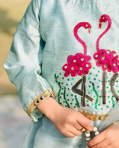 Elegant Hand-Painted Raw Silk Lehnga for Girls
