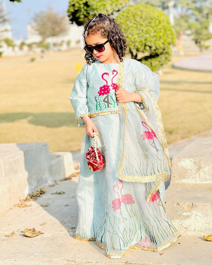 Elegant Hand-Painted Raw Silk Lehnga for Girls