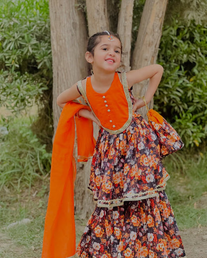 Premium Mukash Work Lawn Gharara Frock – Festive & Wedding Wear for Girls