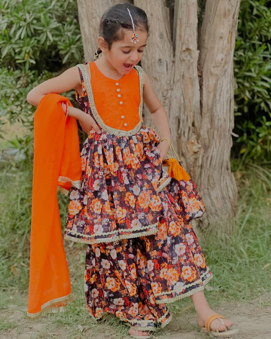 Premium Mukash Work Lawn Gharara Frock – Festive & Wedding Wear for Girls