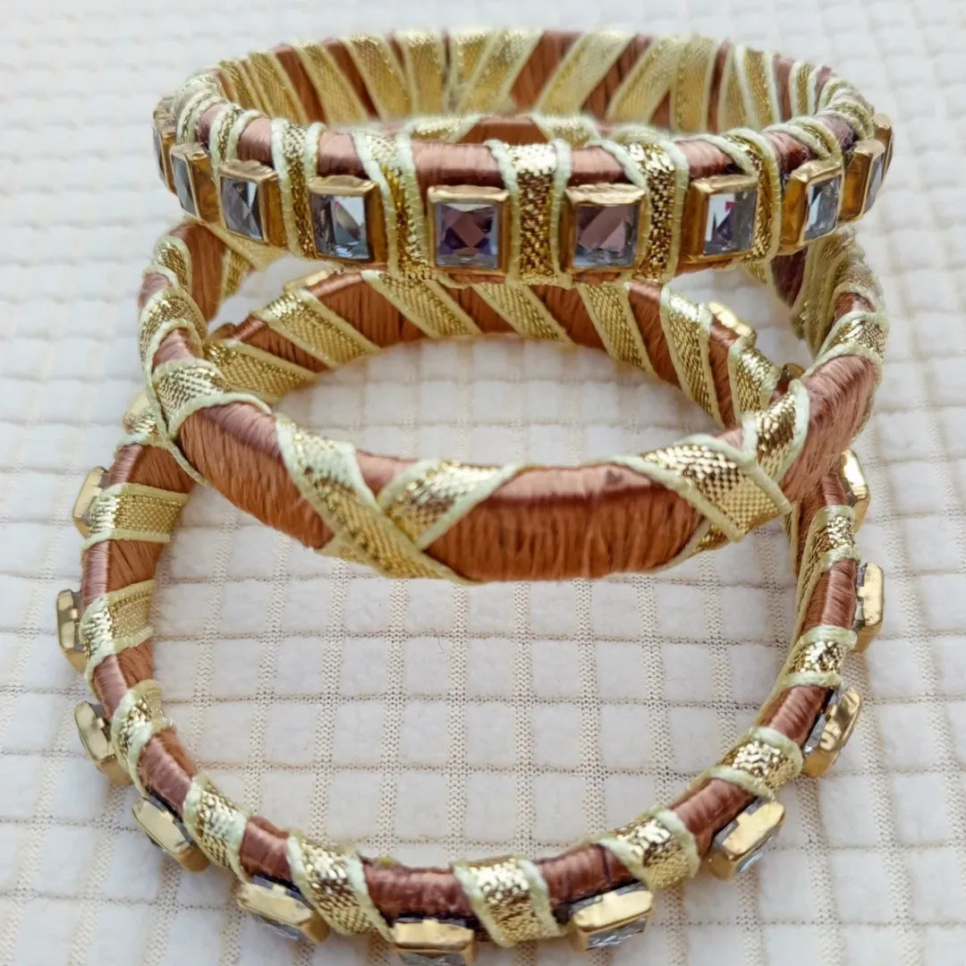 Golden Grace Bangles – Thread & Kundan Charm