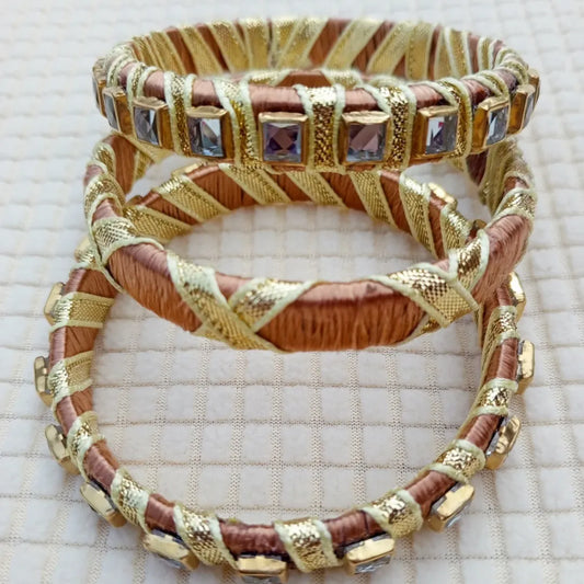 Golden Grace Bangles – Thread & Kundan Charm