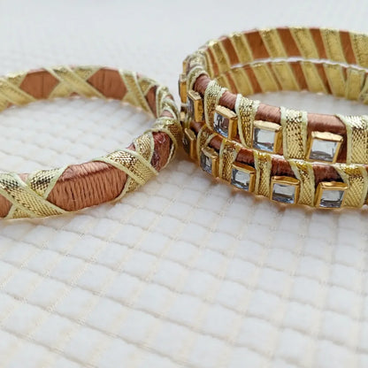 Golden Grace Bangles – Thread & Kundan Charm