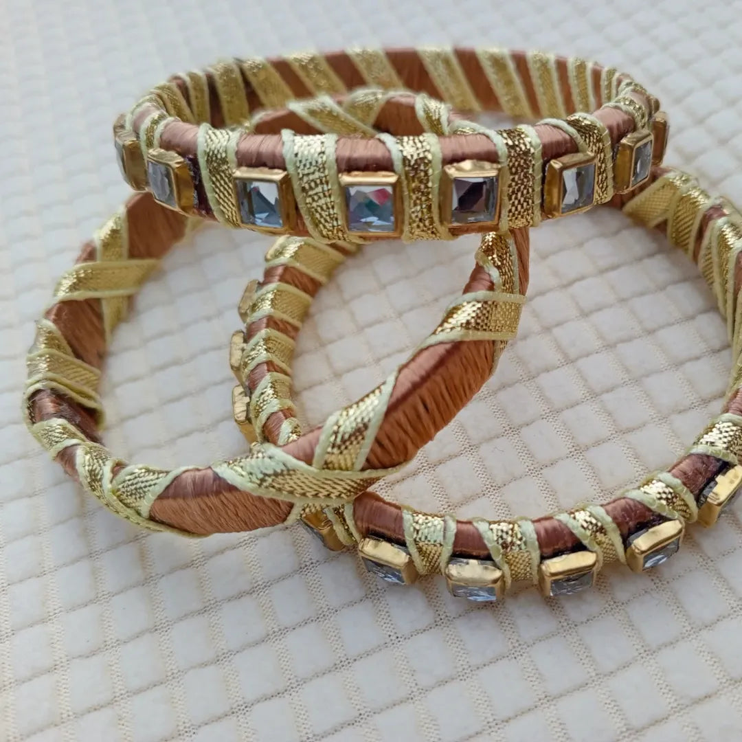 Golden Grace Bangles – Thread & Kundan Charm