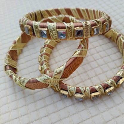 Golden Grace Bangles – Thread & Kundan Charm