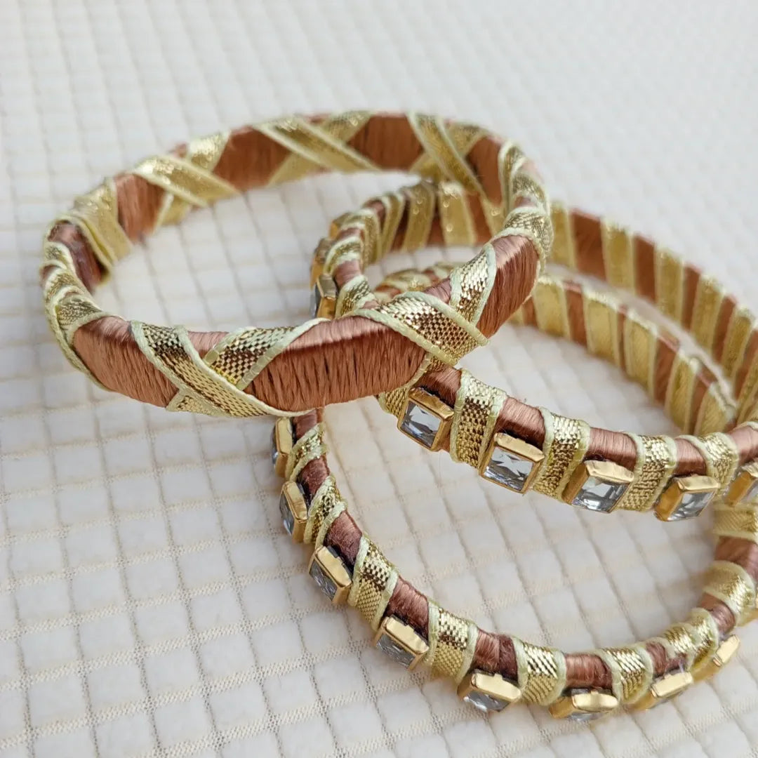 Golden Grace Bangles – Thread & Kundan Charm