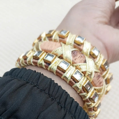 Golden Grace Bangles – Thread & Kundan Charm