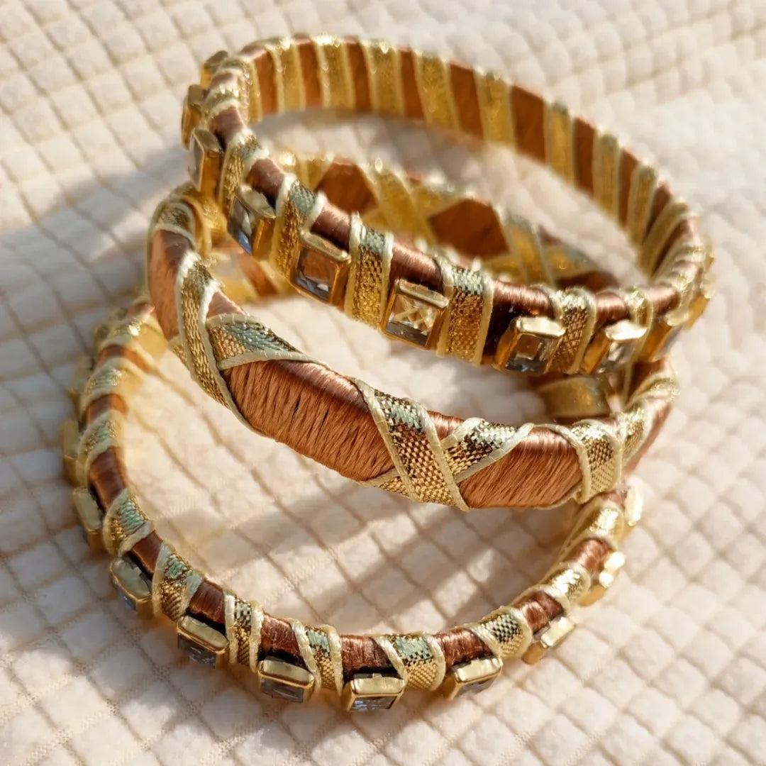 Golden Grace Bangles – Thread & Kundan Charm