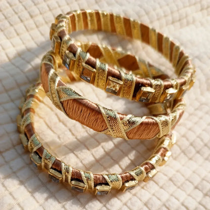 Golden Grace Bangles – Thread & Kundan Charm