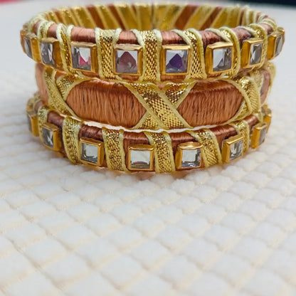 Golden Grace Bangles – Thread & Kundan Charm