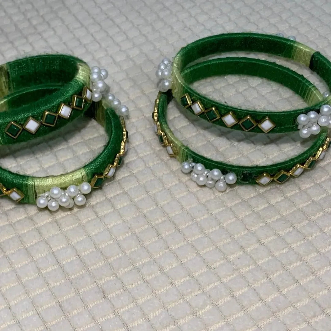 Emerald Pearl Elegance Bangles