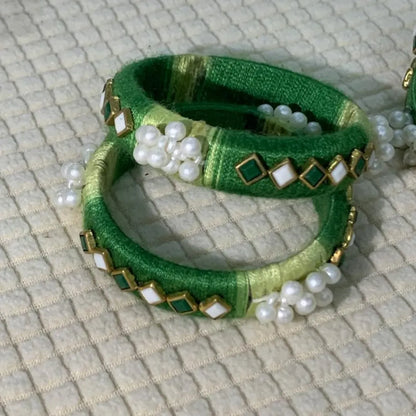 Emerald Pearl Elegance Bangles