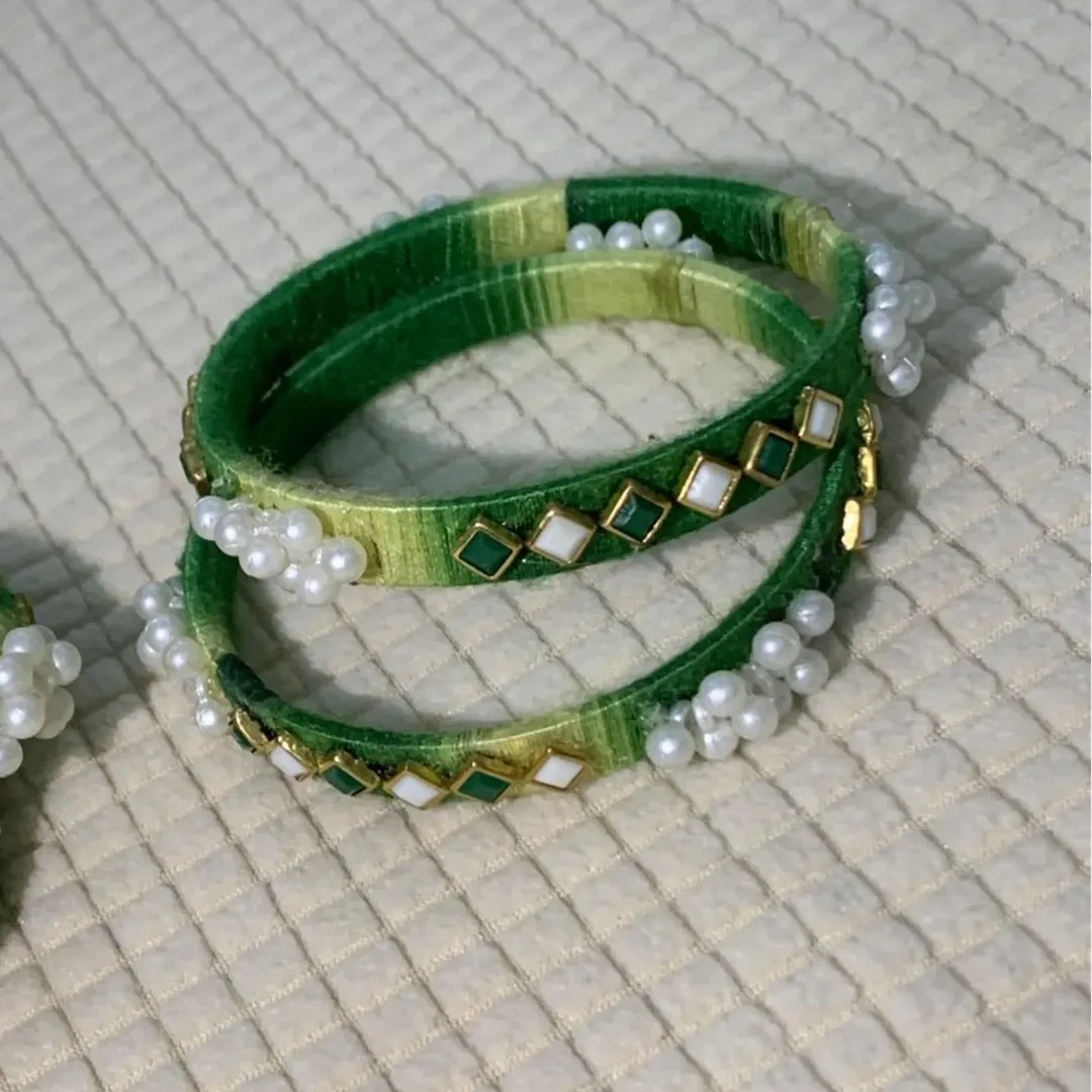 Emerald Pearl Elegance Bangles