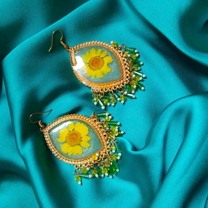 Golden Sunflower Resin Earrings