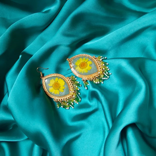 Golden Sunflower Resin Earrings