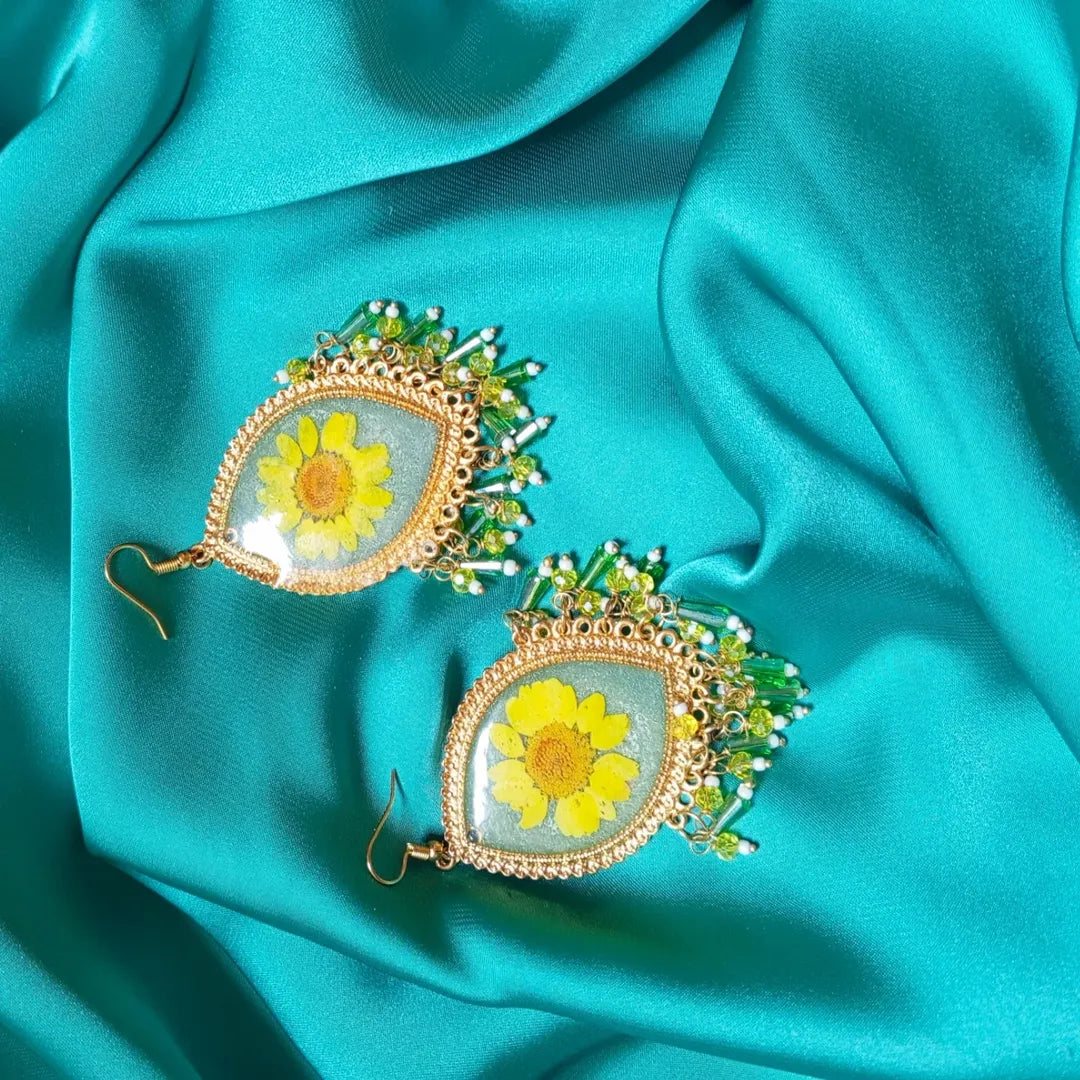 Golden Sunflower Resin Earrings