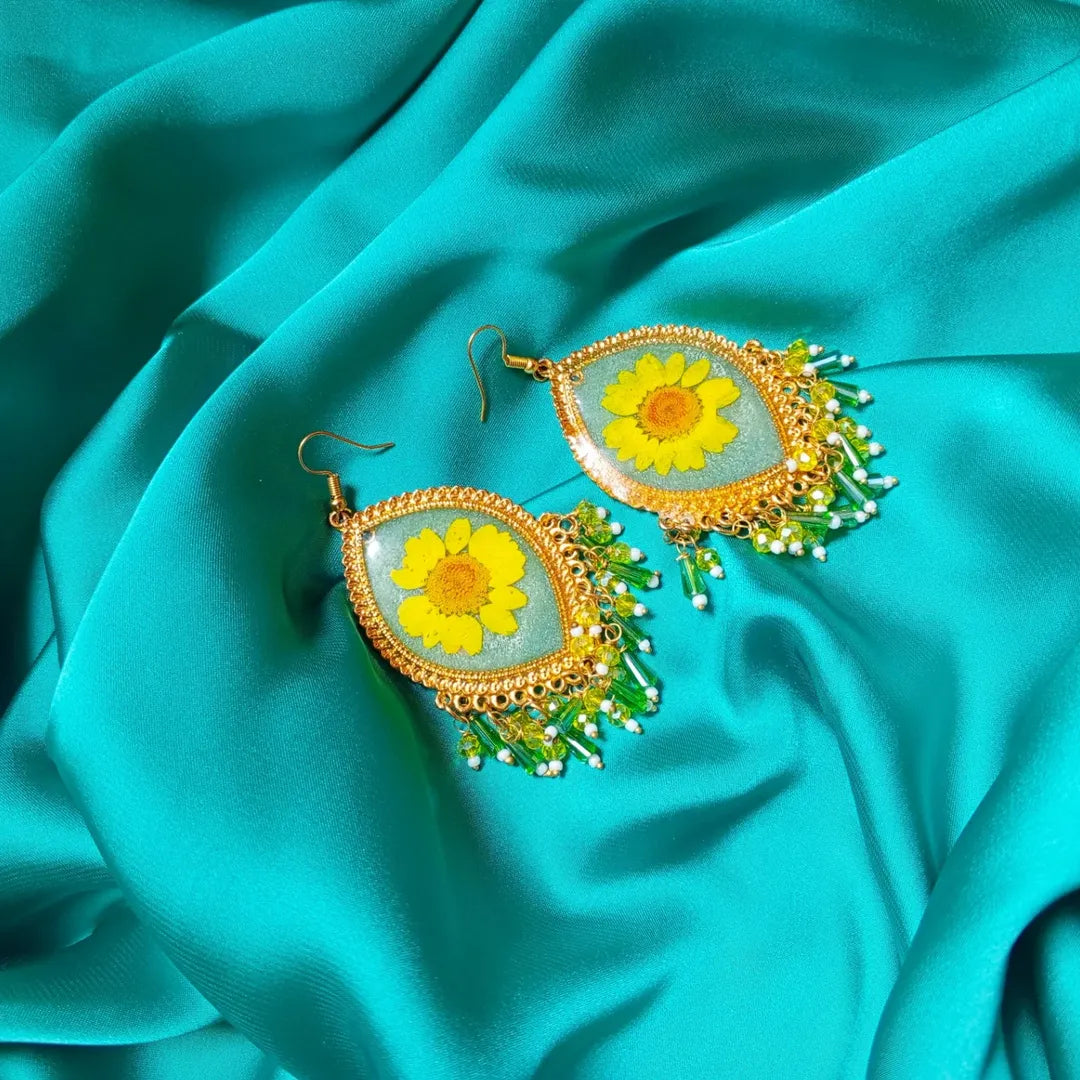 Golden Sunflower Resin Earrings