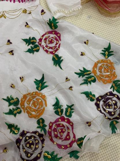 🌸 Royal Blossom Hand-Painted Lehenga🌸