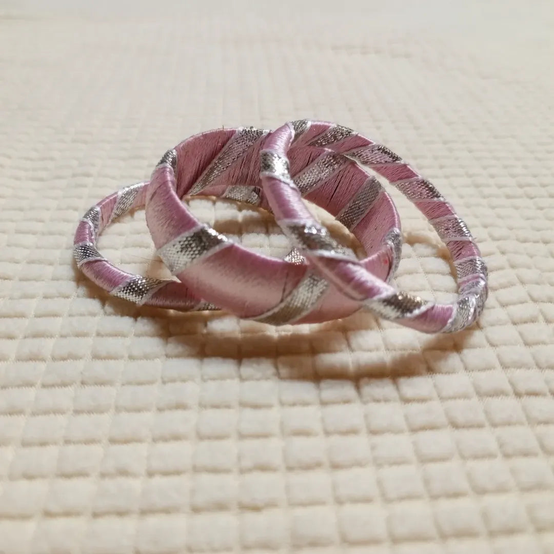 Blush Silver Twirl Thread Bangles