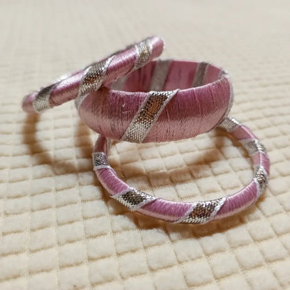 Blush Silver Twirl Thread Bangles
