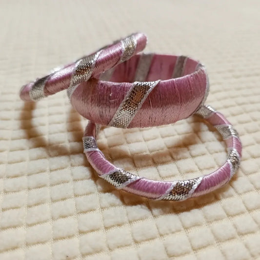 Blush Silver Twirl Thread Bangles